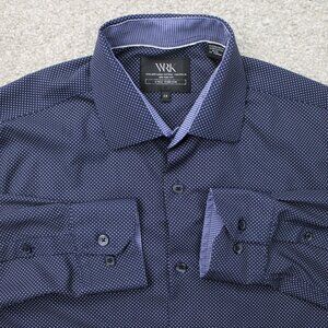 WRK Dress Shirt Men 15 Blue Geometric 4-Way Stretch Polyester Stretch L/S Button